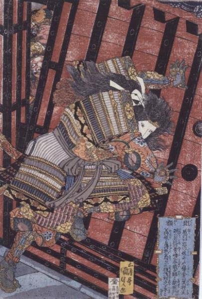 Hangaku bránící bránu, kolem roku 1830 od Utagawa Kunisada