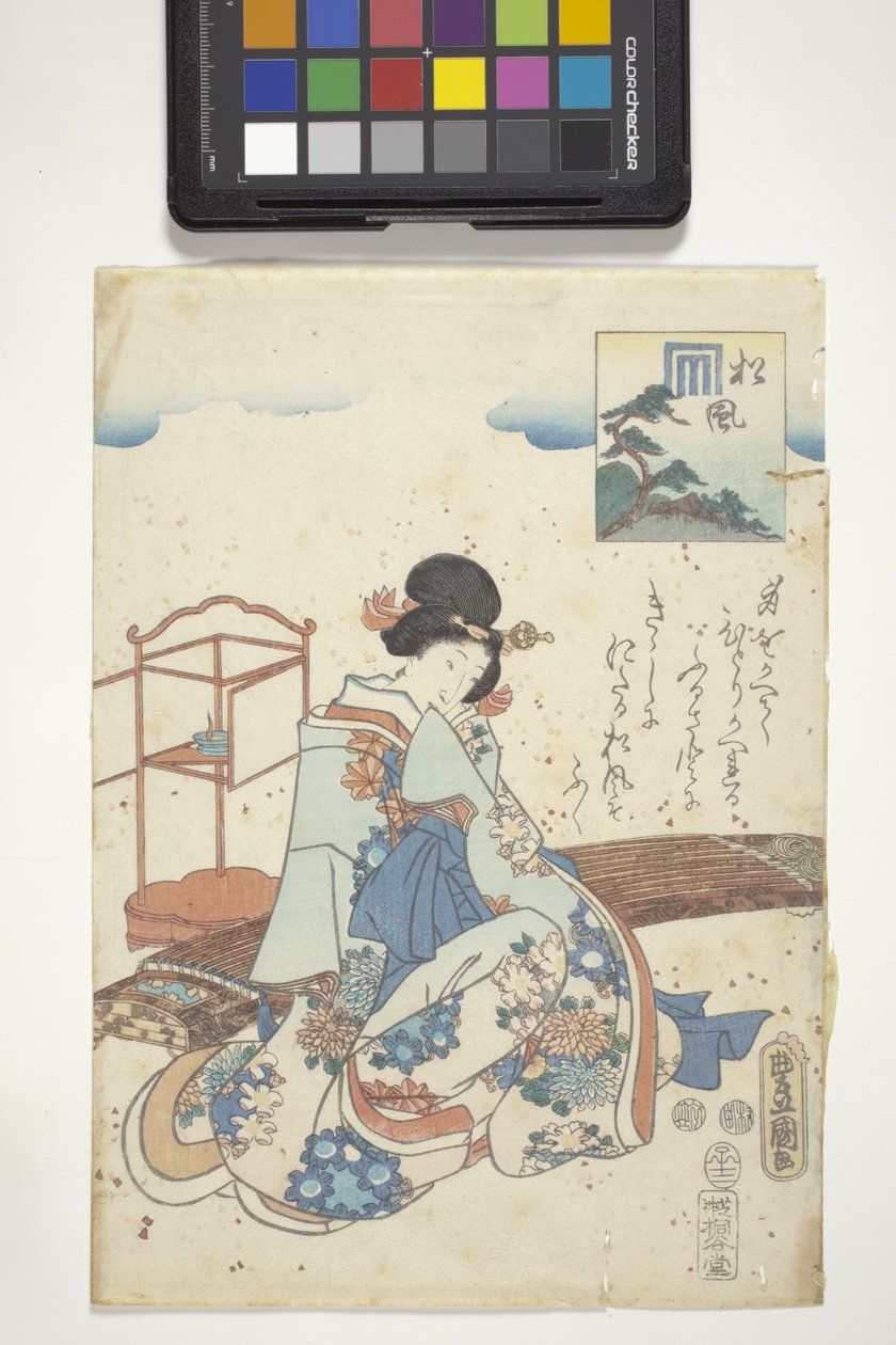 Matsukaze s Genji Crestem, kapitola 44 z „The Tale Of Genji“ od Utagawa (1786 1865) Kunisada