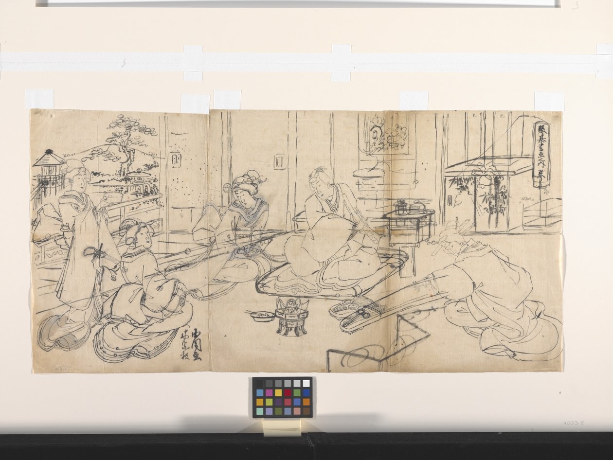 Čtyři úspěchy (hudba, jít, kaligrafie, malba): Hudba (Koto) (inkoust na papíře) od Utagawa (1786 1865) Kunisada