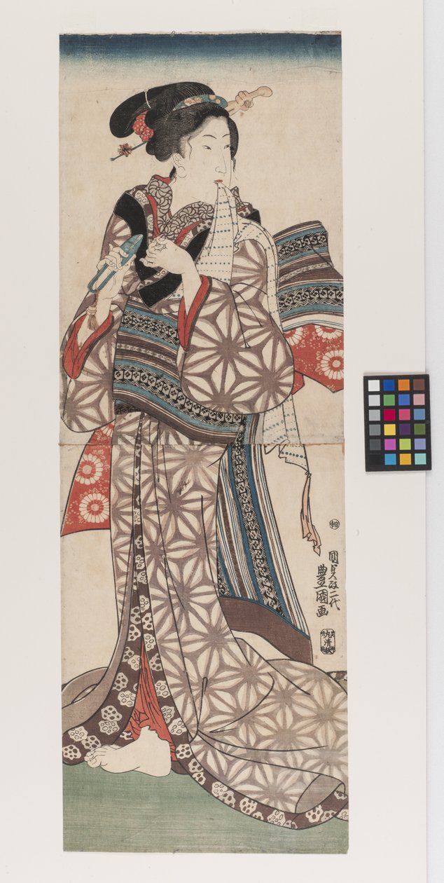 Žena si stříhá nehty, kolem roku 1845 (podle podpisu; viz poznámky kurátora) (barevný dřevoryt) od Utagawa (1786 1865) Kunisada