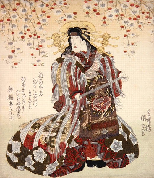 Oslava Člen Kume Saburo Iia s Yumaki Edo cherry tree c související se Sukeroku. 1830 (DB ck p Hayashi t) od Utagawa Kunisada