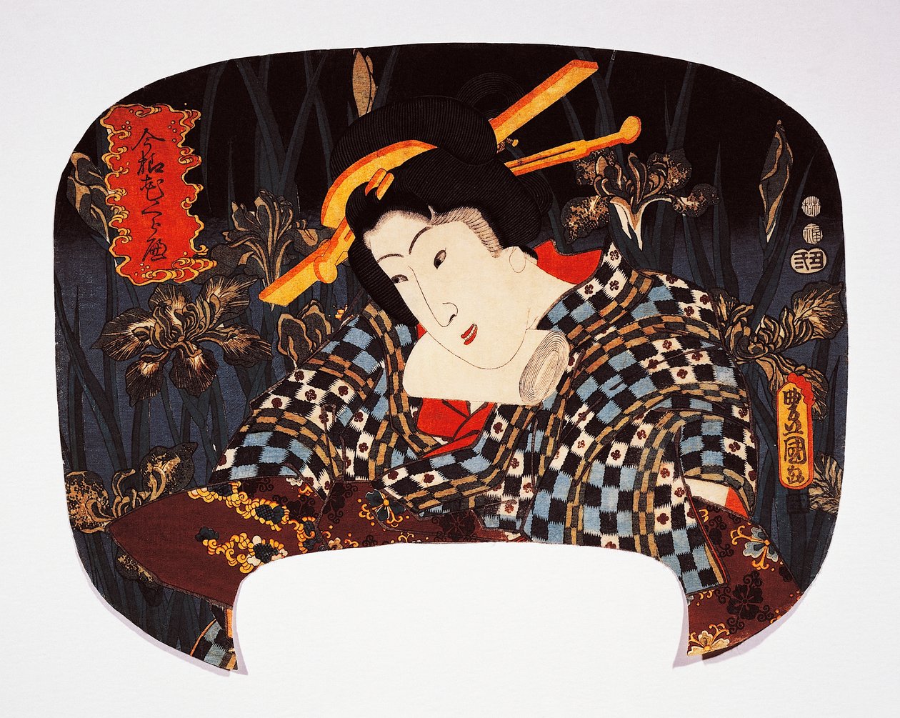 Portrét kurtizány s iris v pozadí od Utagawa Kunisada