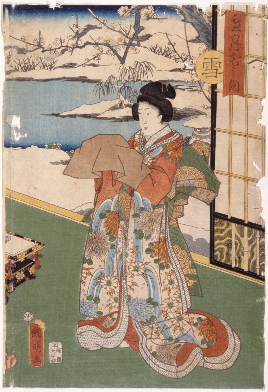 Sníh (barevný dřevotisk) od Utagawa (1835 1888) Kuniaki