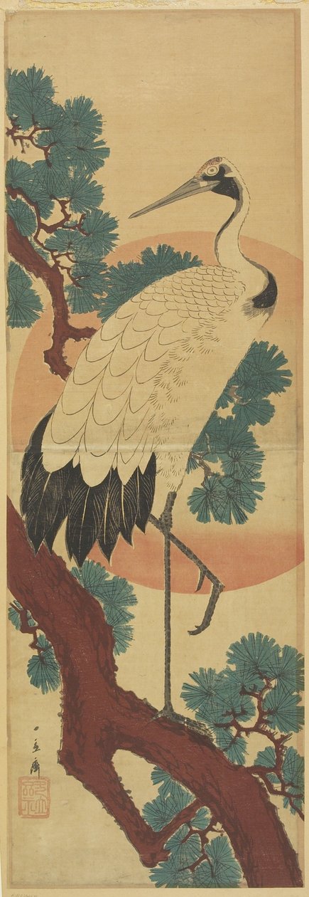 (Jeřáb na borové větvi) od Utagawa Hiroshige