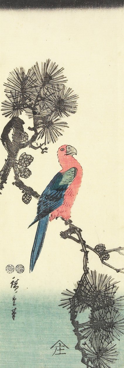(Papoušek na borovici), 1847-1852 od Utagawa Hiroshige
