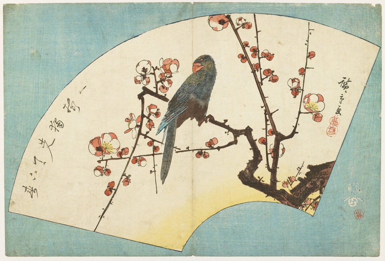(Papoušek na kvetoucí švestce), polovina 19. století od Utagawa Hiroshige