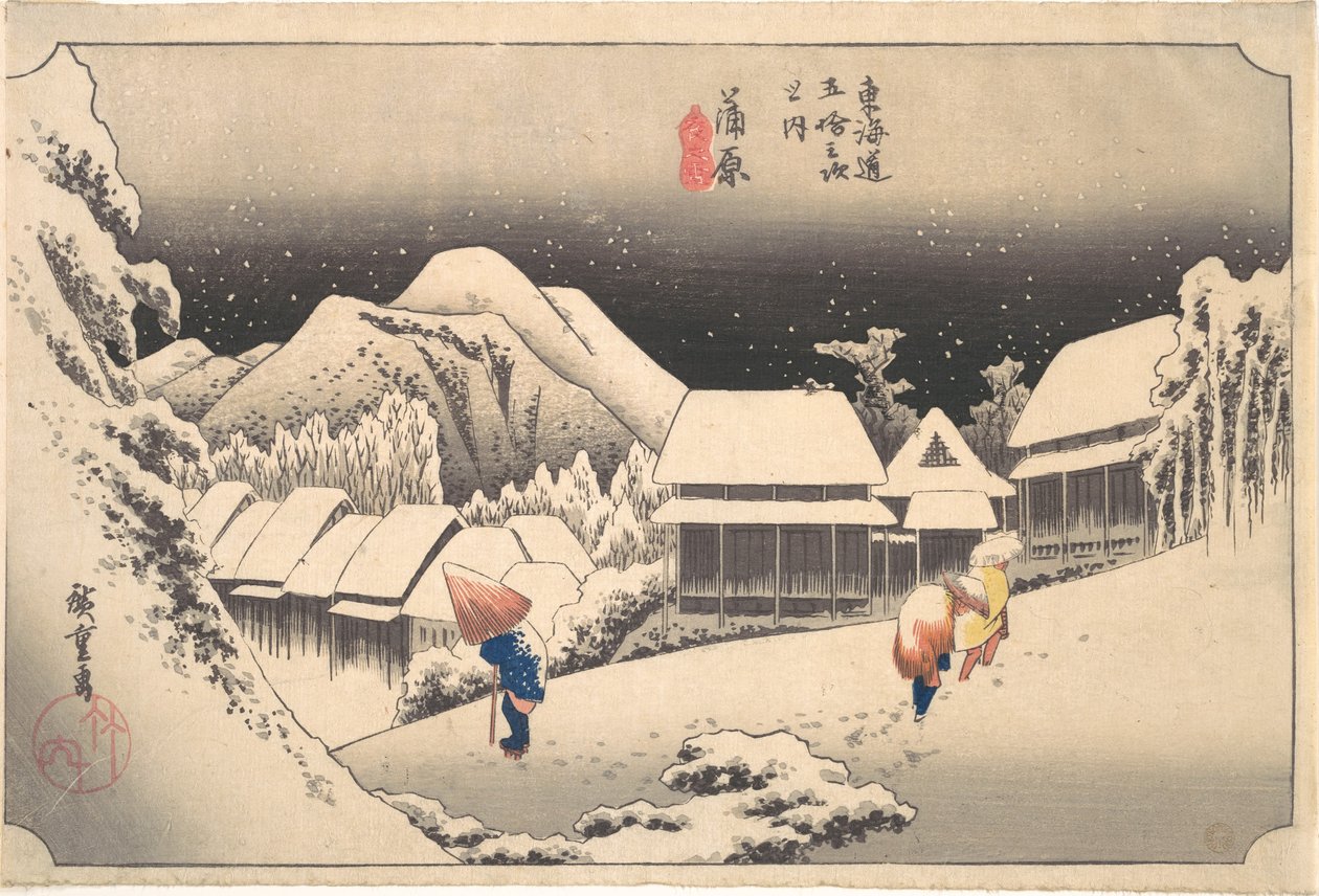 Zasněžený večer na stanici Kanbara od Utagawa Hiroshige