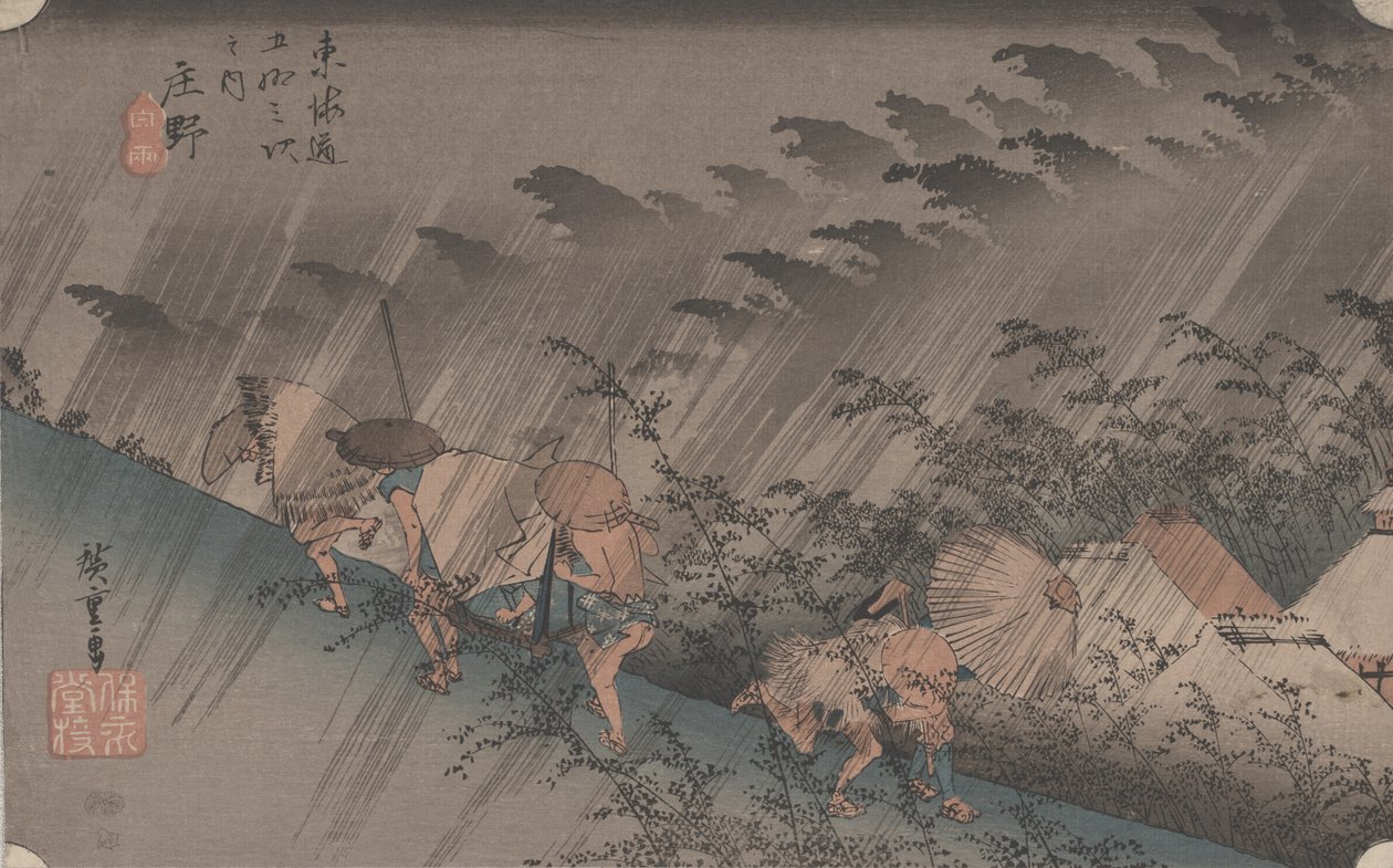 Po č. 46 „Náhlá sprcha v Shono“ z 53 stanic Tokiado, 1844 od Utagawa Hiroshige