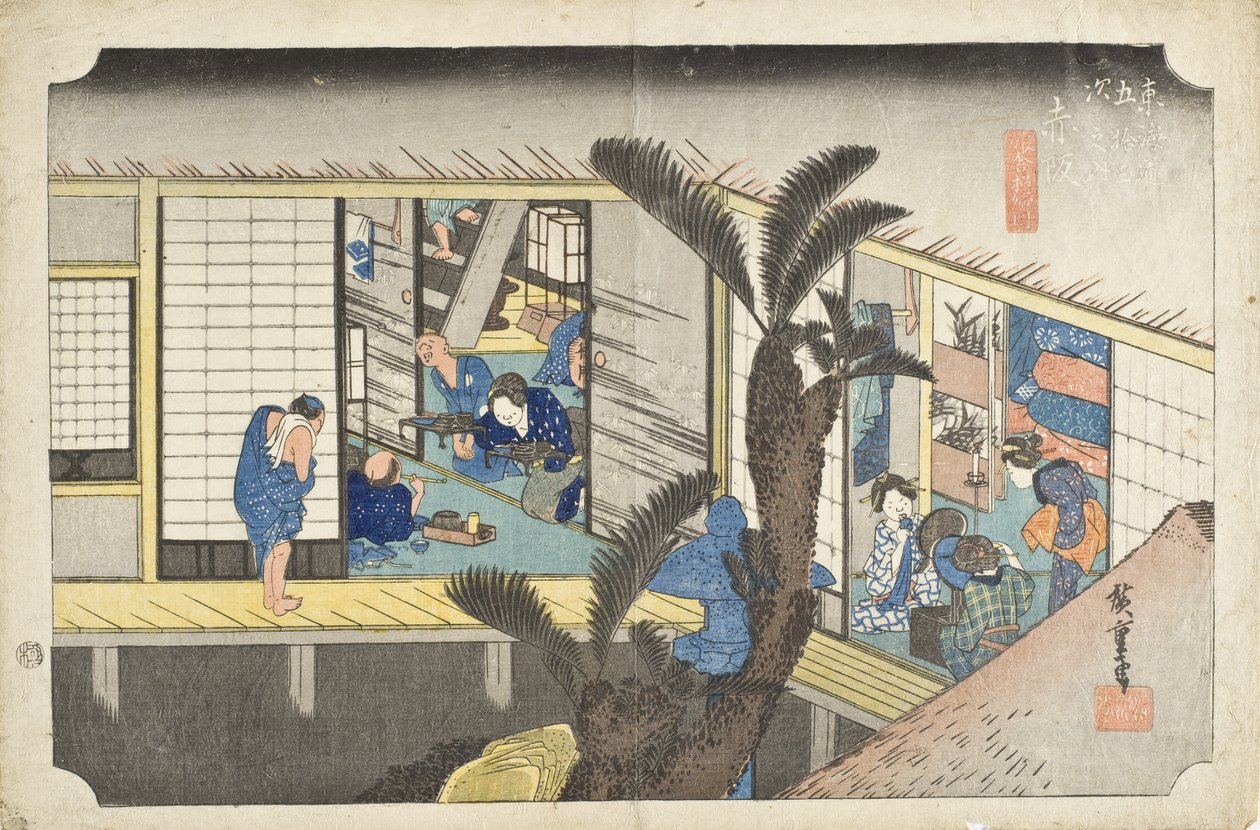 Akasaka: Hostinec se servírkami od Utagawa Hiroshige