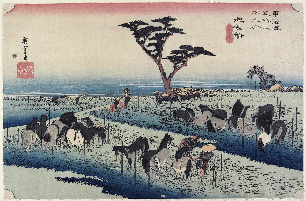 Dubnový koňský veletrh, Chiryu_, c. 1833 od Utagawa Hiroshige