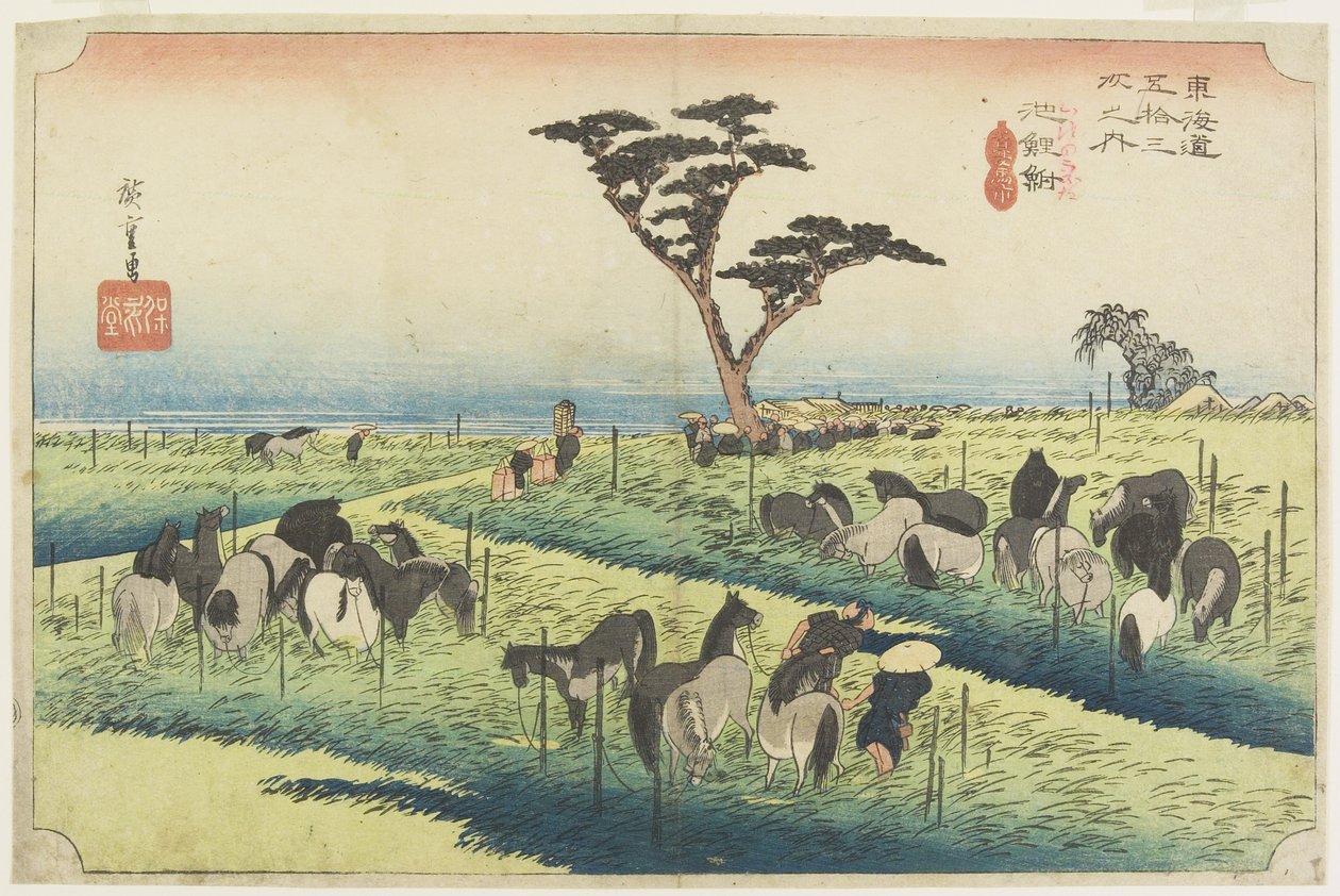 Dubnový koňský veletrh, Chiryu_, c. 1833 od Utagawa Hiroshige