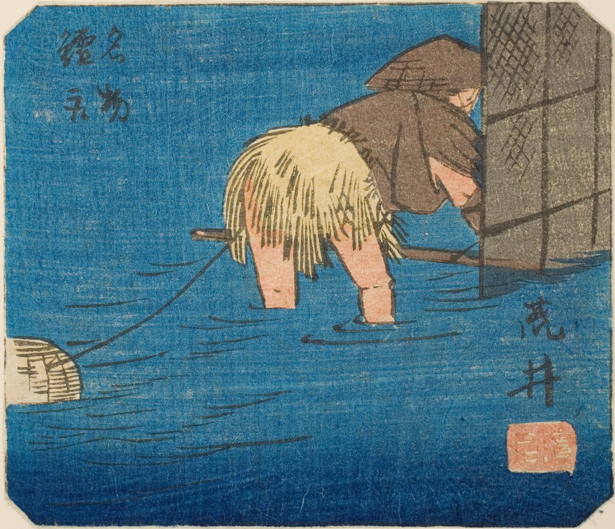 Arai, část listu č. 8 ze série "Vystřihovánky z padesáti tří stanic (Gojusan tsugi harimaze)" od Utagawa Hiroshige