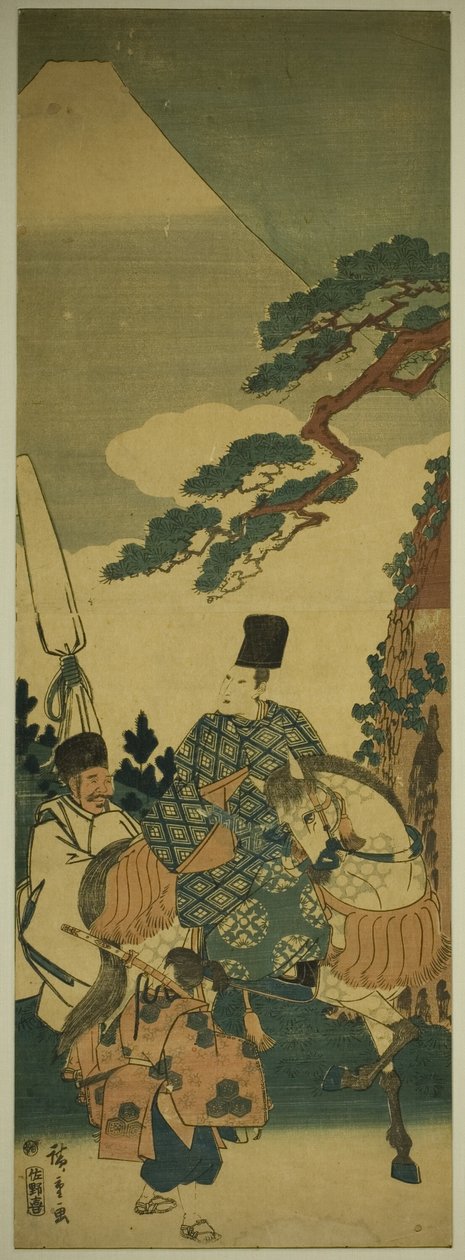 Ariwara no Narihira míjející horu Fuji na své cestě na východ od Utagawa Hiroshige