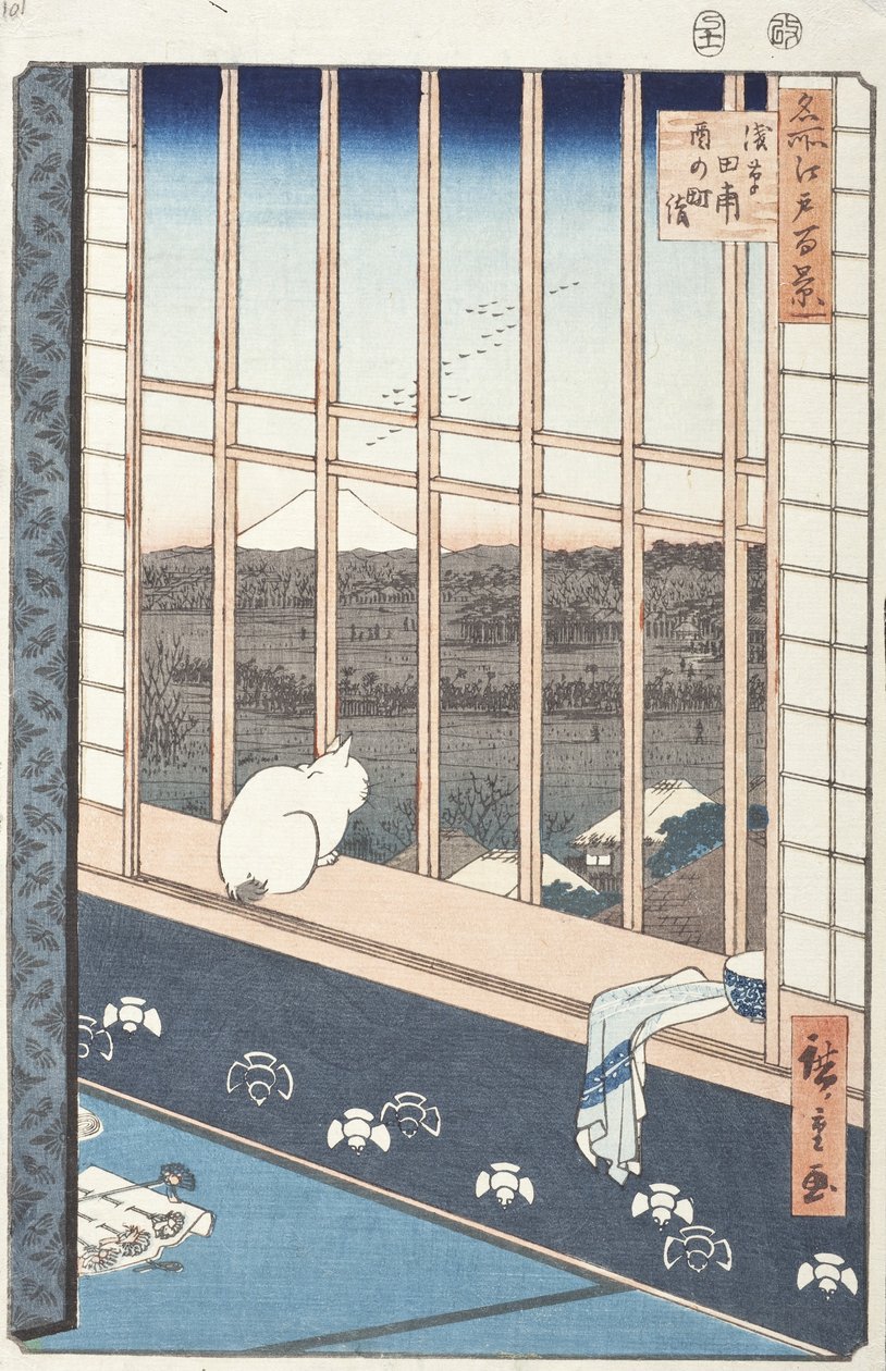 Asakusa Rice Fields and Festival of Torinomachi ze série Sto slavných pohledů na Edo, 1857 (barevný dřevotisk) od Utagawa Hiroshige