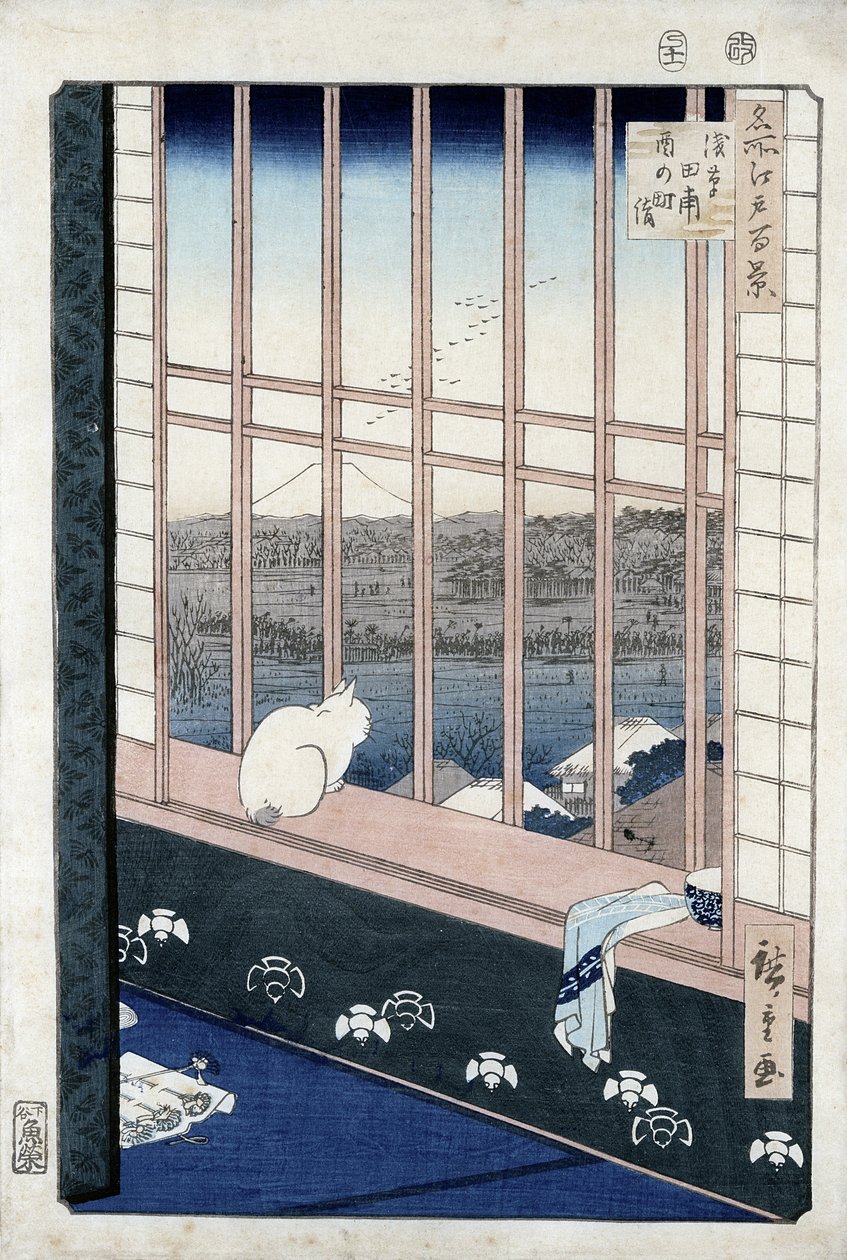 Rýžová pole Asakusa během svátku kohouta ze série "Meisho Edo Hyakkei" (Sto pohledů na Edo) 1861 (barevný dřevoryt) od Utagawa Hiroshige
