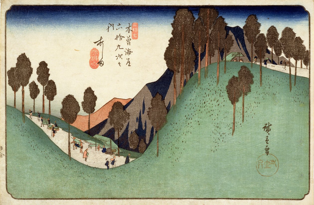 Ashida, z šedesáti devíti stanic na Kisokaido Highway, kolem roku 1838 (barevný tisk ze dřeva) od Utagawa Hiroshige