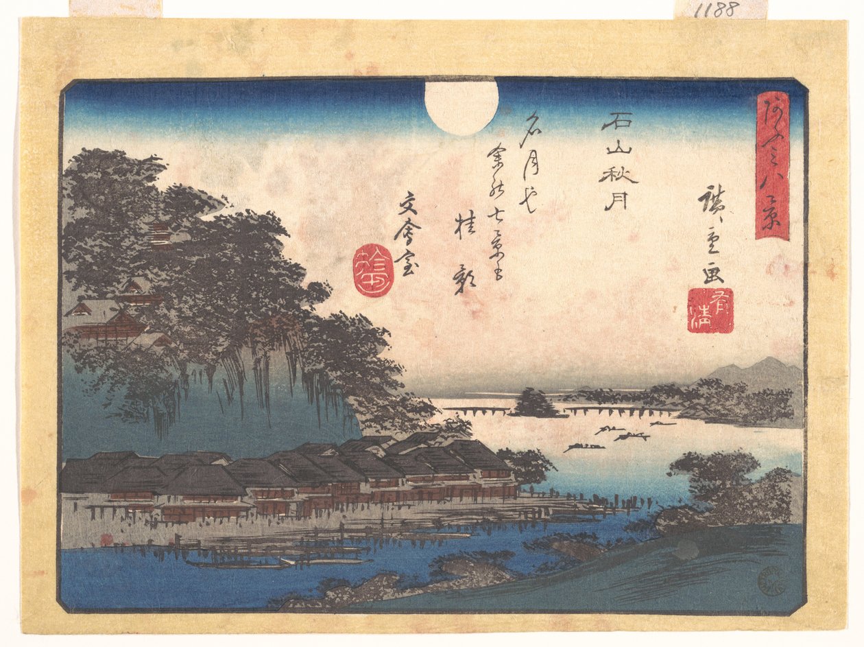 Podzimní měsíc v Išijamě, ze série Osm pohledů na Ómi (Ómi hakkei) od Utagawa Hiroshige