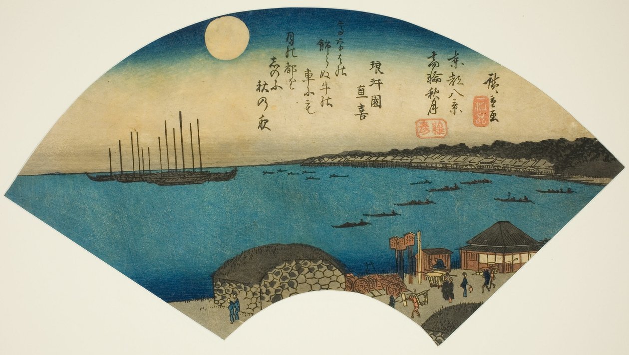 Podzimní měsíc v Takanavě (Takanawa shugetsu), ze série „Osm pohledů na východní hlavní město (Toto hakkei)“ od Utagawa Hiroshige