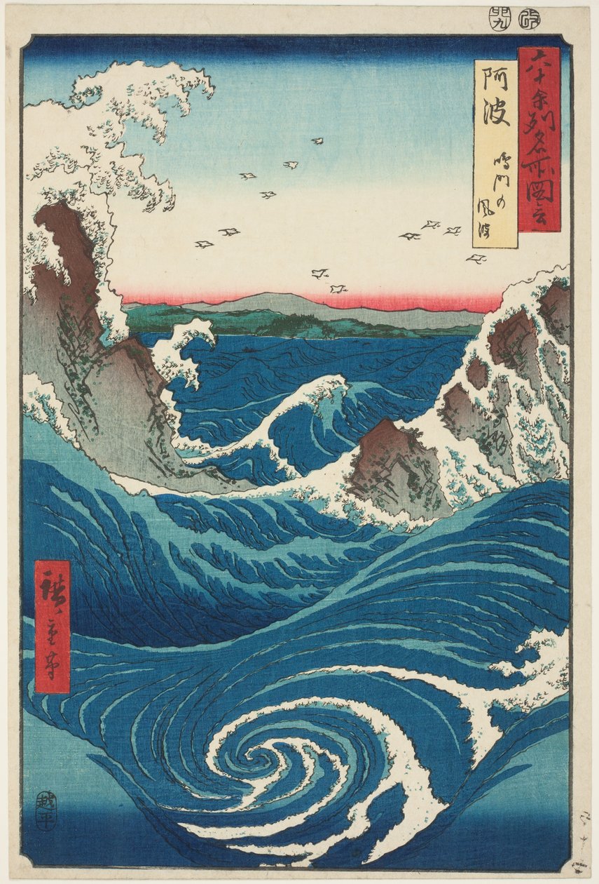 Provincie Awa: Narutovy víry (Awa, Naruto no fūha), ze série Slavná místa šedesáti provincií (Rokujūyoshmeisho zue) od Utagawa Hiroshige