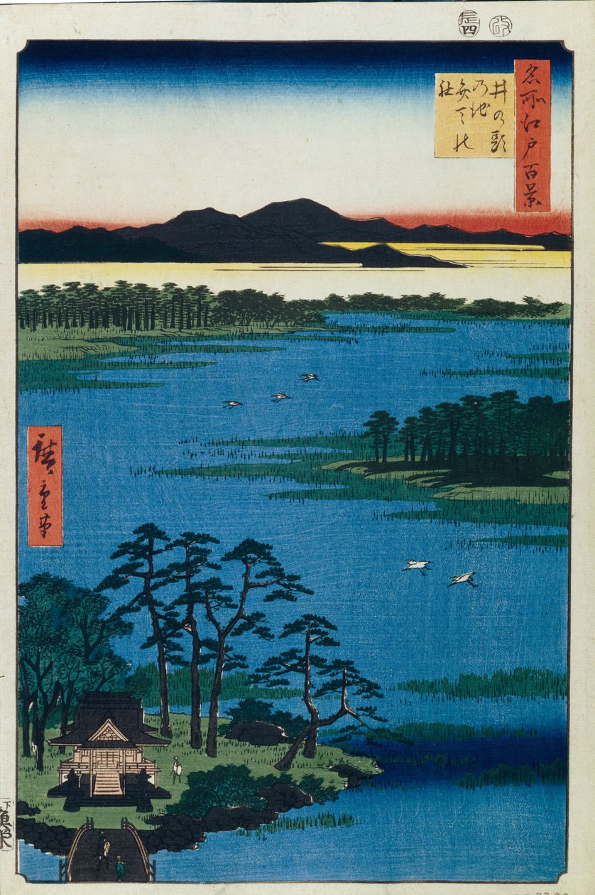 Svatyně Benten u rybníka Inokashira. Sto slavných pohledů na Edo, c. 1858 od Utagawa Hiroshige