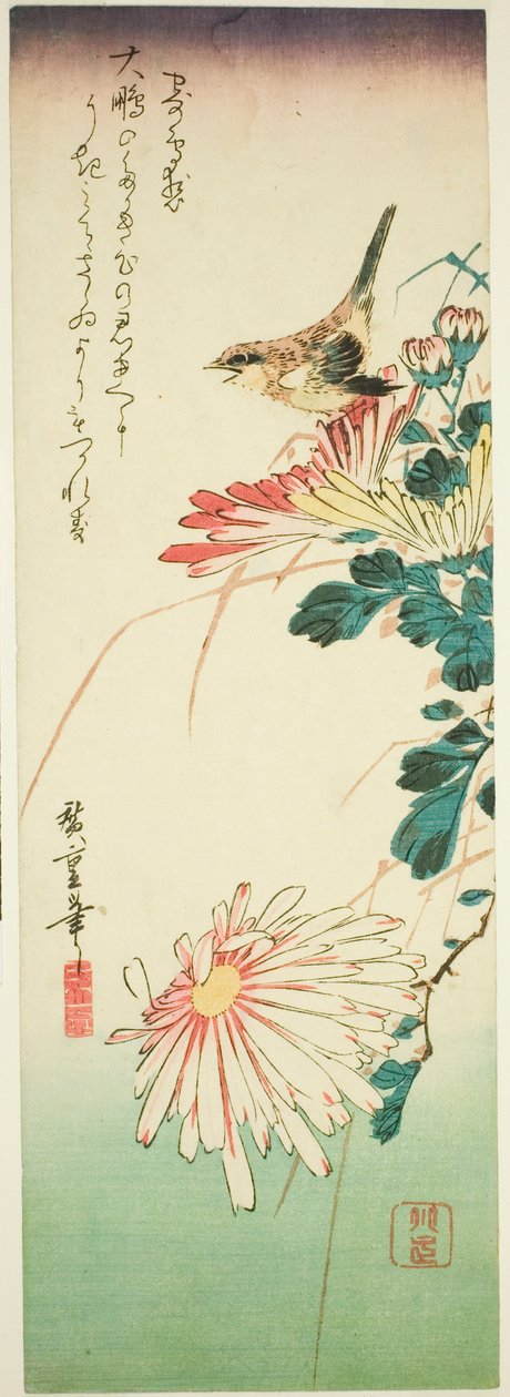 Pták a chryzantémy od Utagawa Hiroshige