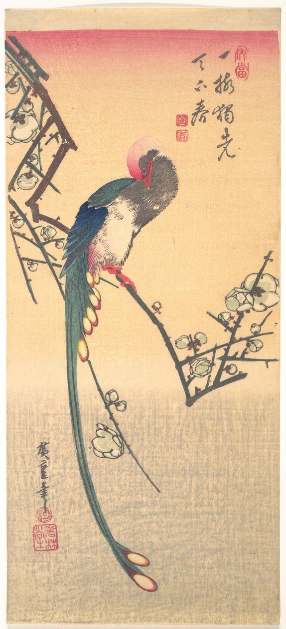 Pták na švestkové větvi od Utagawa Hiroshige