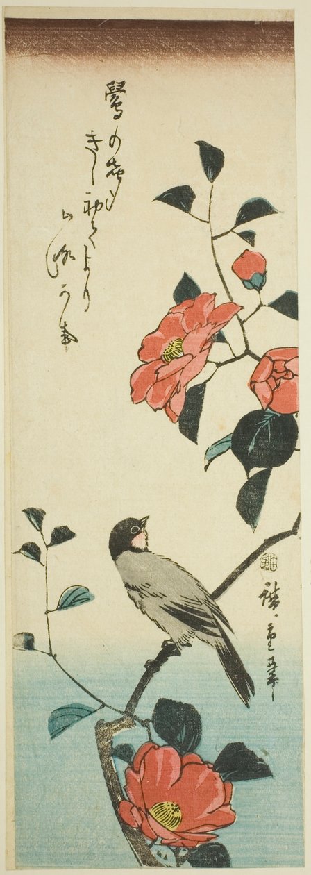 Květiny kamélie a hýl od Utagawa Hiroshige