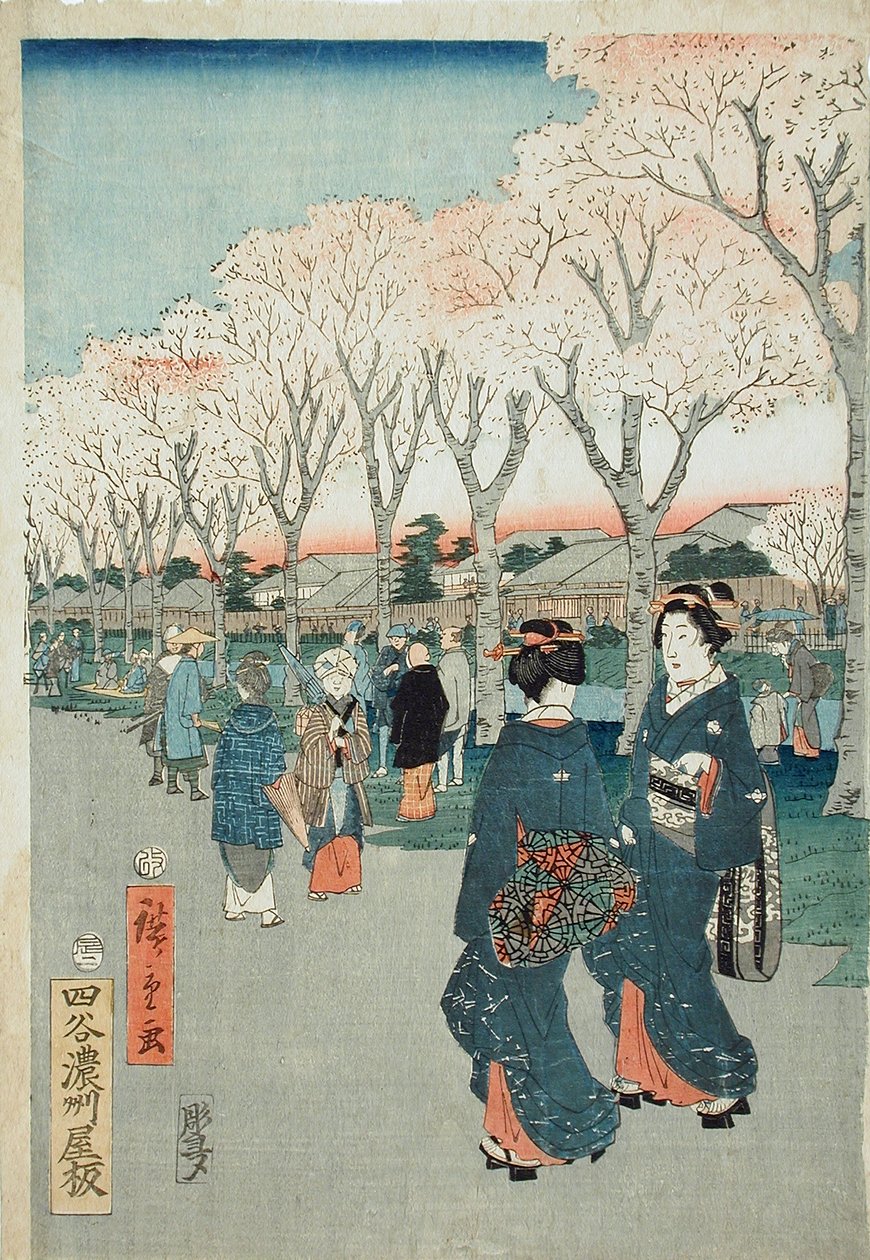 Třešňové květy na nábřeží řeky Jewel od Utagawa Hiroshige