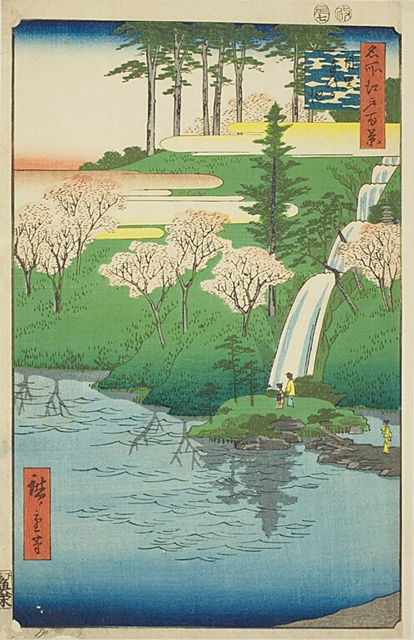 Rybník Chiyogaike, Meguro (Meguro Chiyogaike), č. 23 ze série "Sto slavných pohledů na Edo (Meisho Edo hyakkei)" od Utagawa Hiroshige