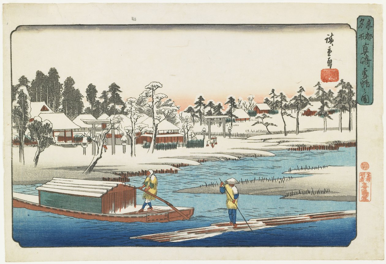 Jasné počasí po sněhu v Masaki, 1832-1839 od Utagawa Hiroshige