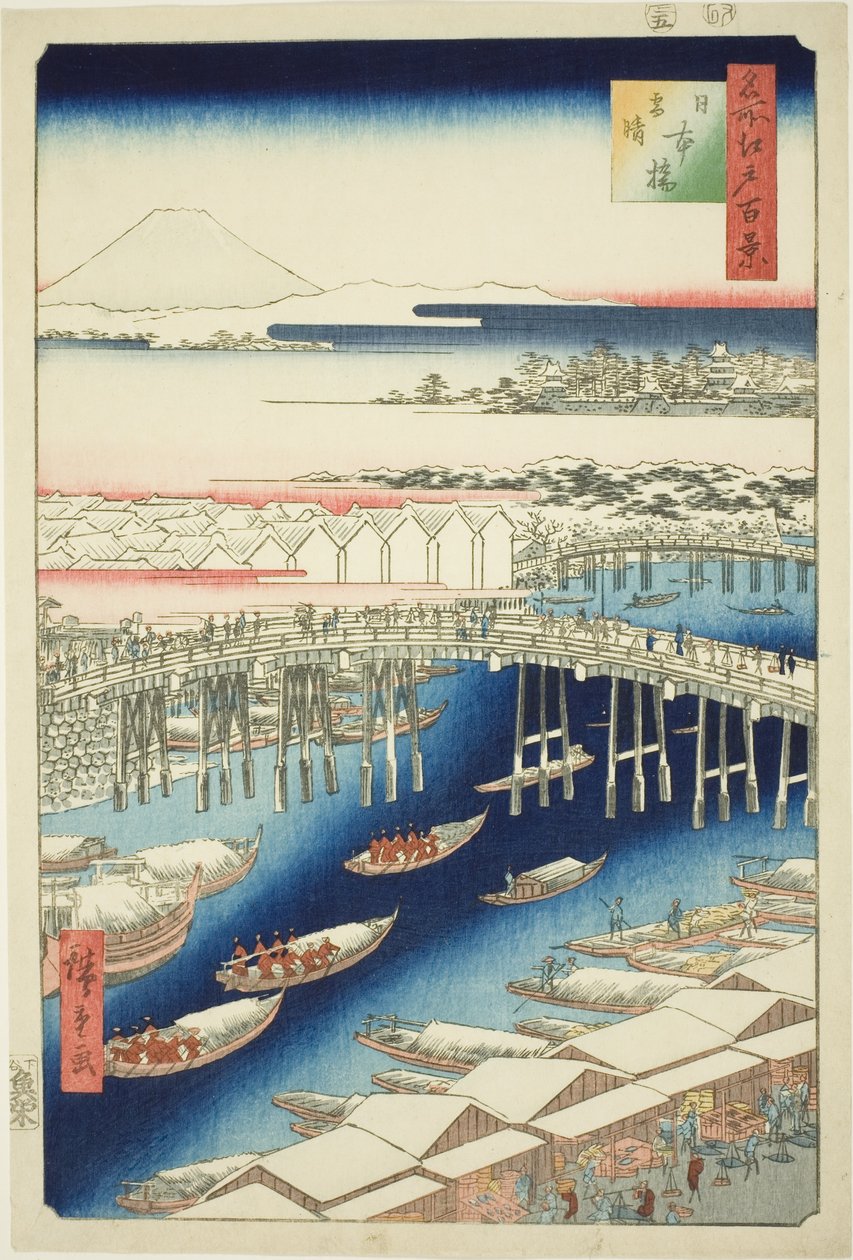 C ware er af r Sw at Japan B reason (Nihonbashi snow clear), ze série „Hřeben pro hřebeny“ 100 zobrazení)“ od Utagawa Hiroshige
