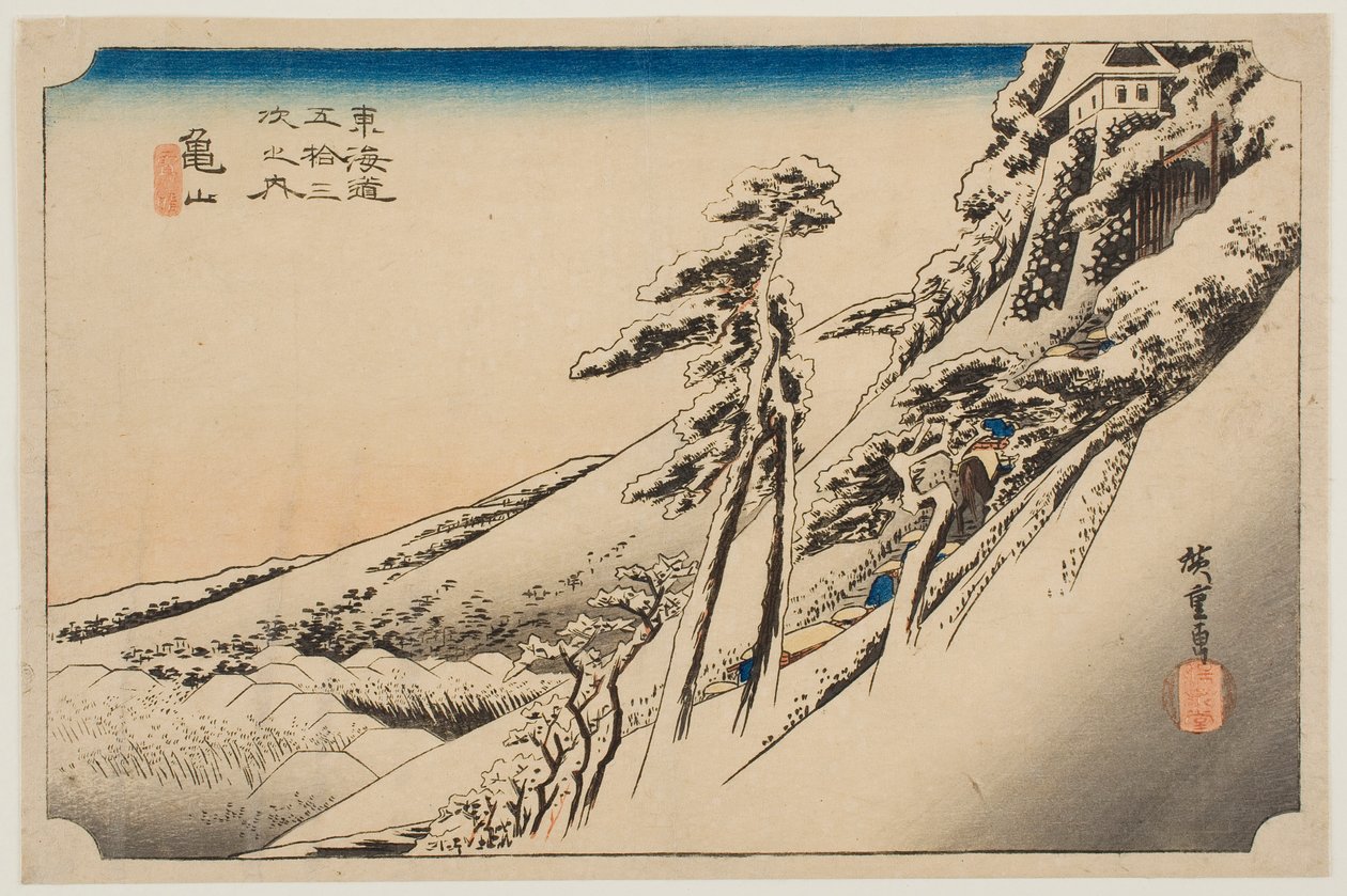 Jasné počasí po sněhu v Kamejamě, ze série „Padesát tři stanic Tókaidó“ od Utagawa Hiroshige