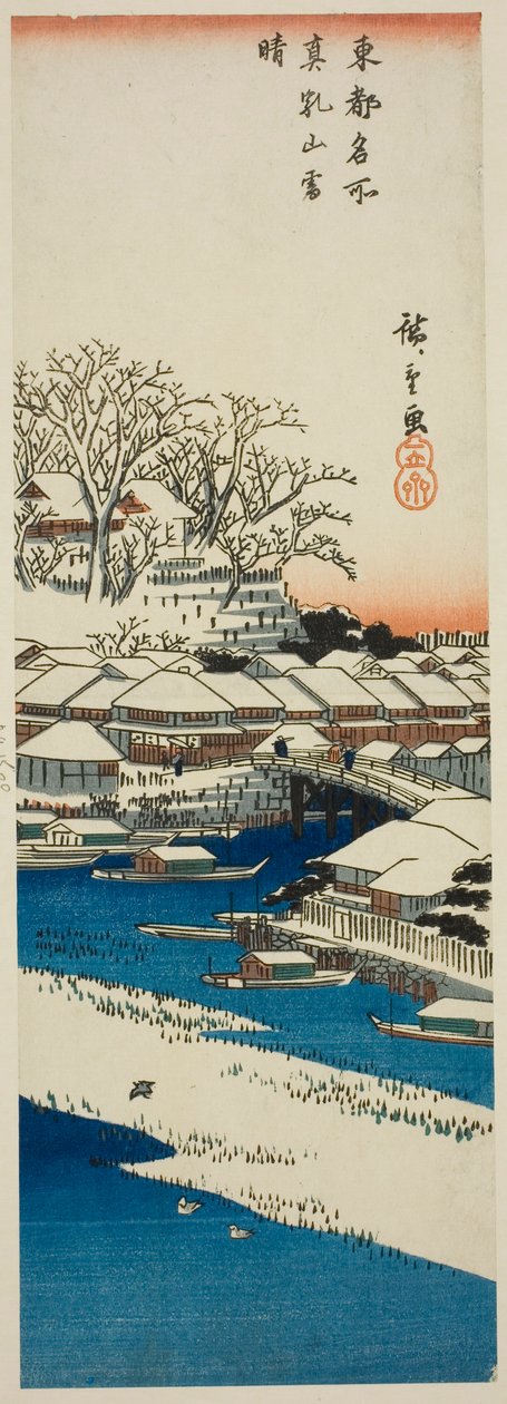 Jasné počasí po sněhu na kopci Matsuchi (Matsuchiyama no yukibare), ze série „Slavné pohledy na východní hlavní město (Toto meisho)“ od Utagawa Hiroshige