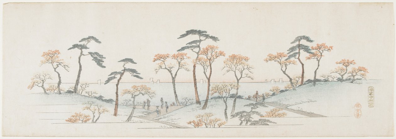 Barevné listí v chrámu Kaianji, 1837-1844 od Utagawa Hiroshige