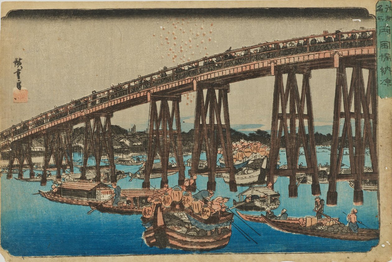 „Ochladit se v Ryōgoku“ ze série „Slavná místa Eda“ od Utagawa Hiroshige