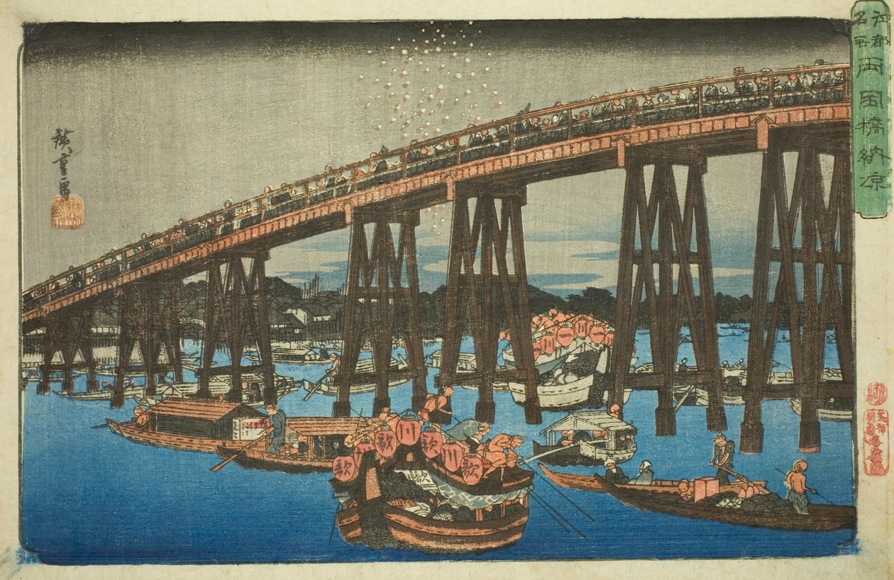 Dítě Ing Ohf Na mostě Rokoku (Lu of Rogoku Bridge), ze série te od Utagawa Hiroshige