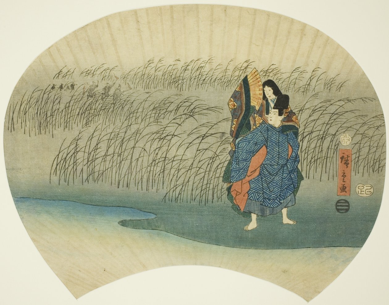 Pár utíkajících, z epizody Akutagawa v Tales of Ise od Utagawa Hiroshige