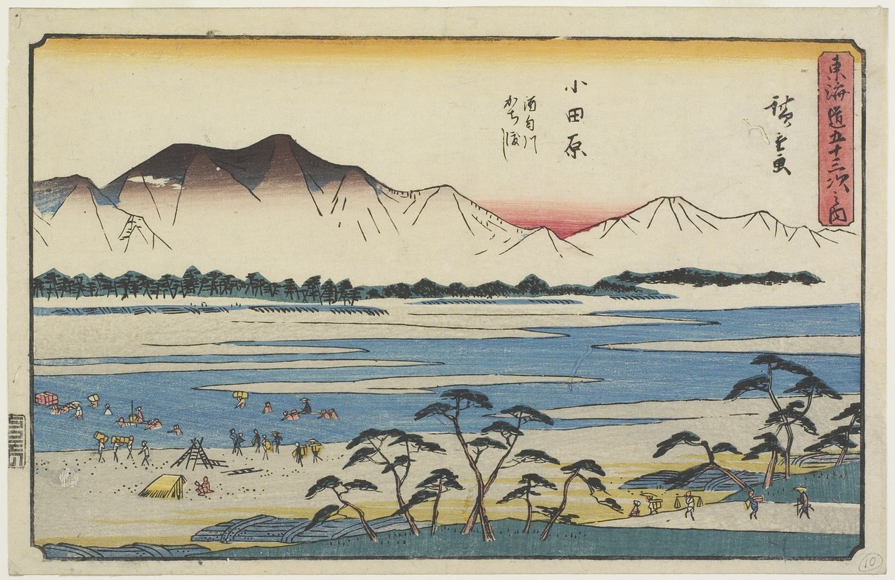 Překročení řeky Sakawa v Odawaře, 1841-1842 od Utagawa Hiroshige