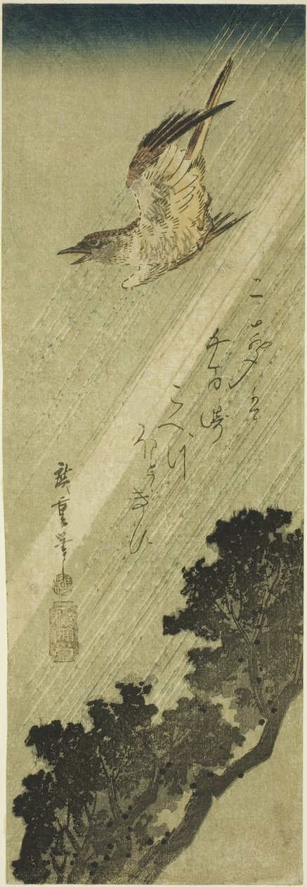 Kukačka létající v dešti od Utagawa Hiroshige