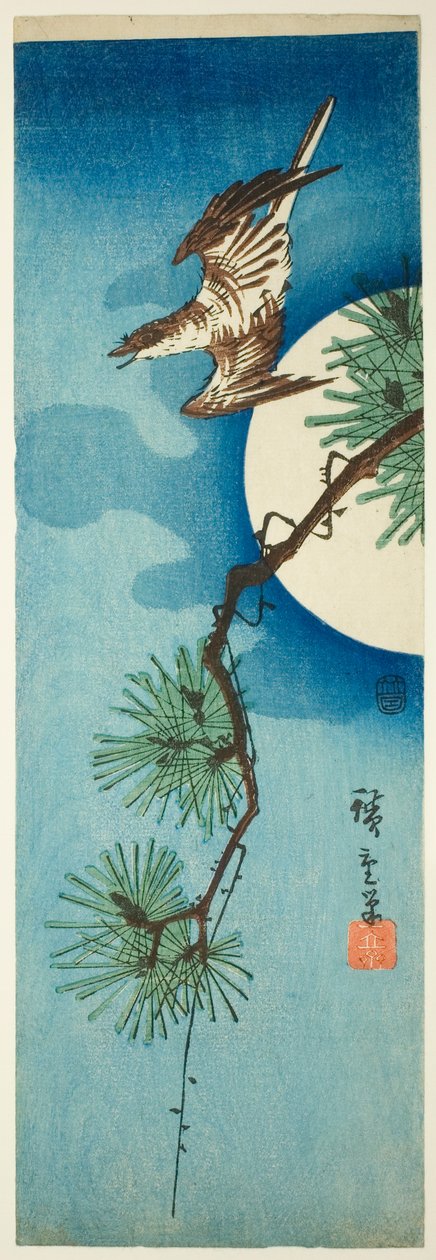 Kukačka, borová větev a úplněk od Utagawa Hiroshige
