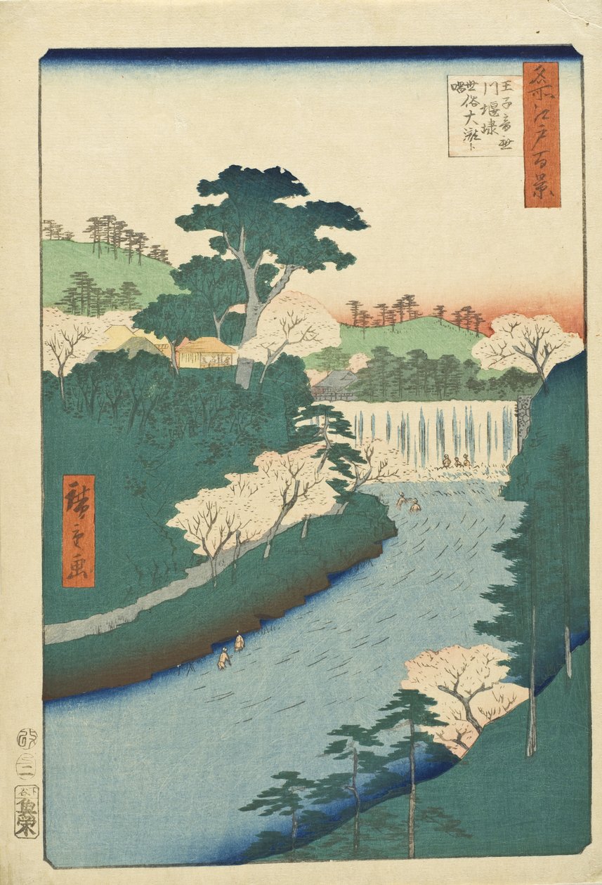 Přehrada na řece Otonashi v Ōji, lidově známá jako „Velký vodopád“ od Utagawa Hiroshige