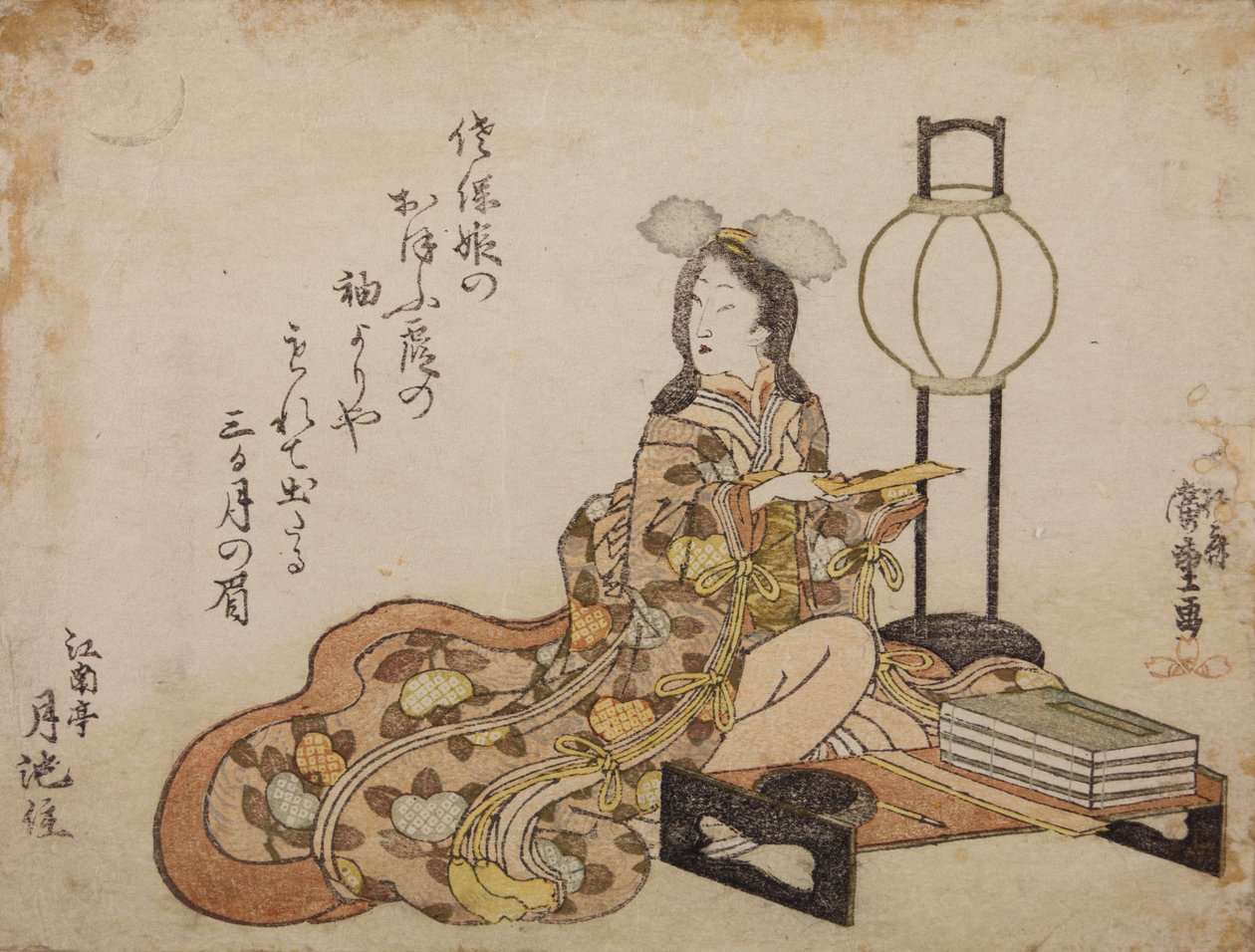 Dvorní dáma u stolku a lampy od Utagawa Hiroshige