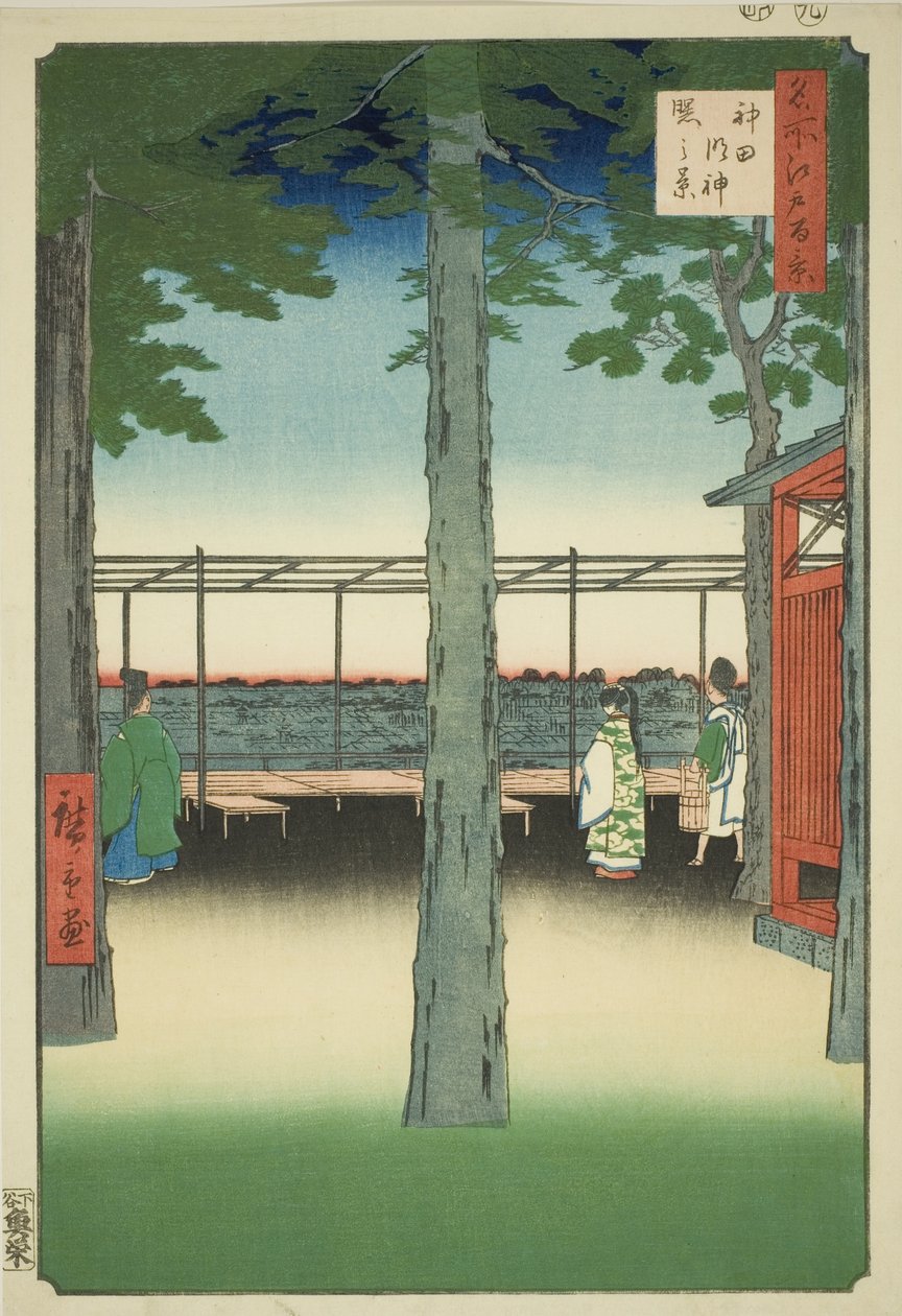 Svítání při žvýkaném Myojin Shline (systém Kanda Myojin Akebono), ze série ``Ridge dre d fa s views of Edo (Sto slavných pohledů na Edo)
