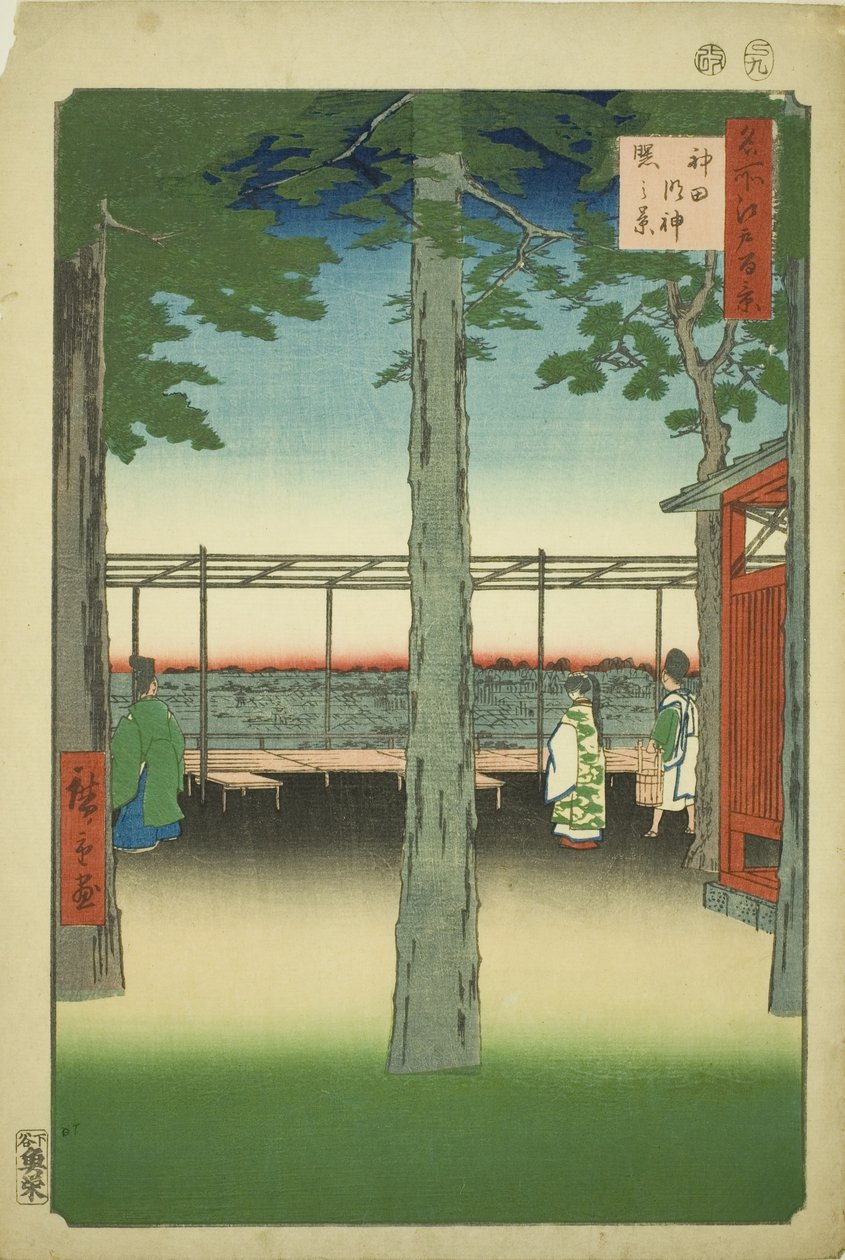 Svítání při žvýkaném Myojin Shline (systém Kanda Myojin Akebono), ze série ``Ridge dre d fa s views of Edo (Sto slavných pohledů na Edo)