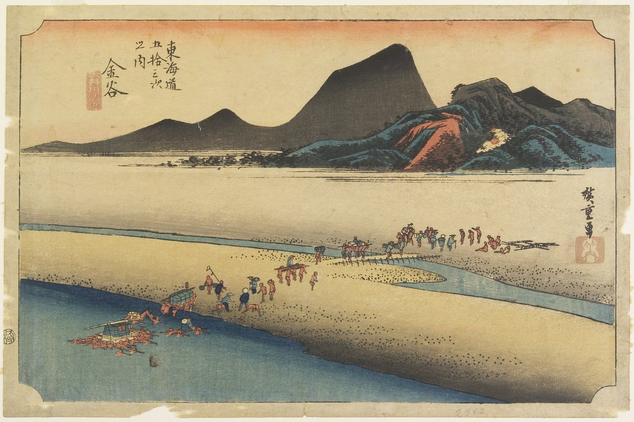 Vzdálený břeh řeky O_i, Kanaya, c. 1833 od Utagawa Hiroshige