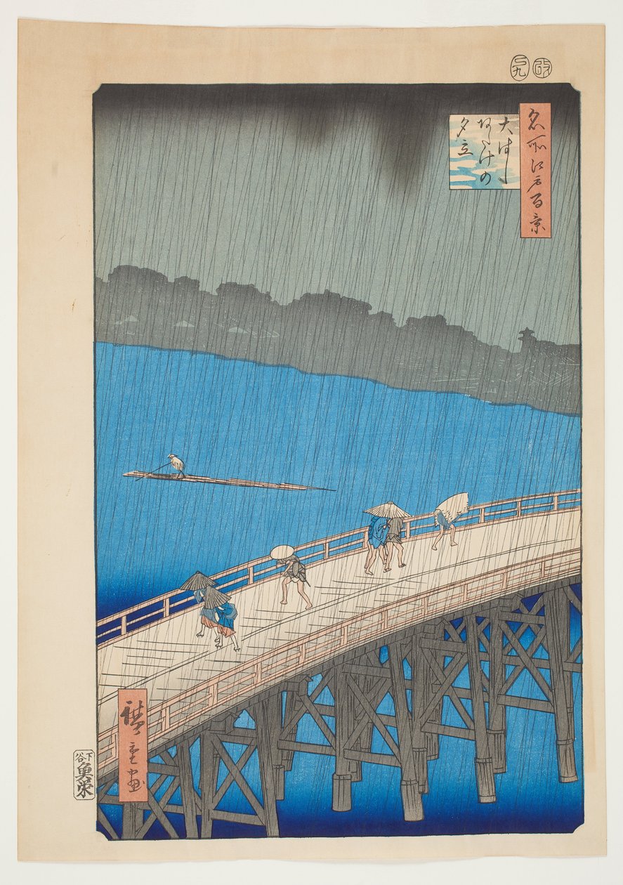 Liják u mostu Ohashi, Atake, ze série "Sto slavných pohledů na Edo" od Utagawa Hiroshige