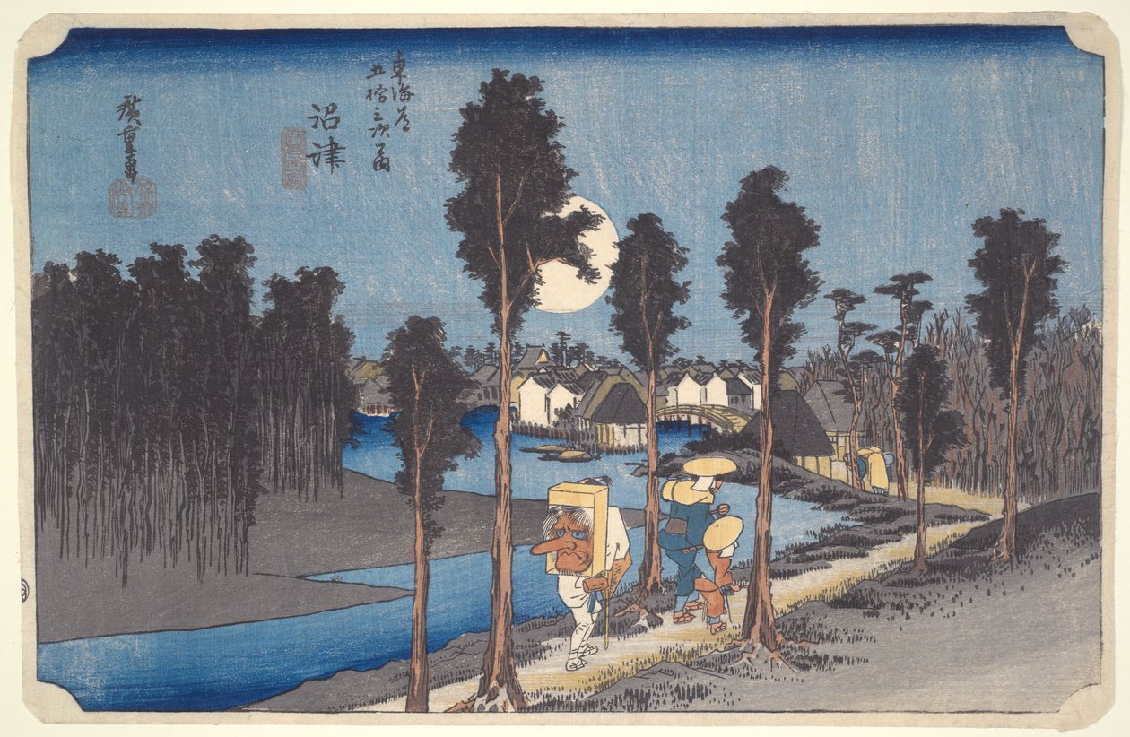 Soumrak v Numazu, ze série „Padesát tři stanice na cestě Tōkaidō“ od Utagawa Hiroshige