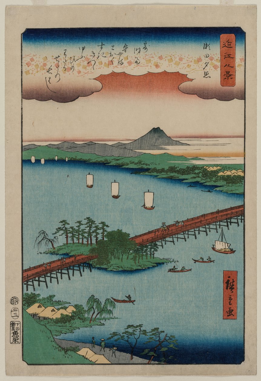 Evening Glow at Seta, ze série Osm pohledů na Omi od Utagawa Hiroshige