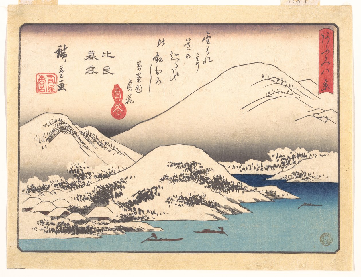 Večerní sníh na hoře Hira, ze série Osm pohledů na Ōmi (Ōmi hakkei) od Utagawa Hiroshige
