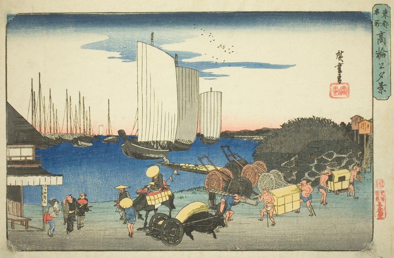 Večerní pohled na Takanawa (Takanawa no yukei), ze série "Slavná místa ve východním hlavním městě (Toto meisho)" od Utagawa Hiroshige